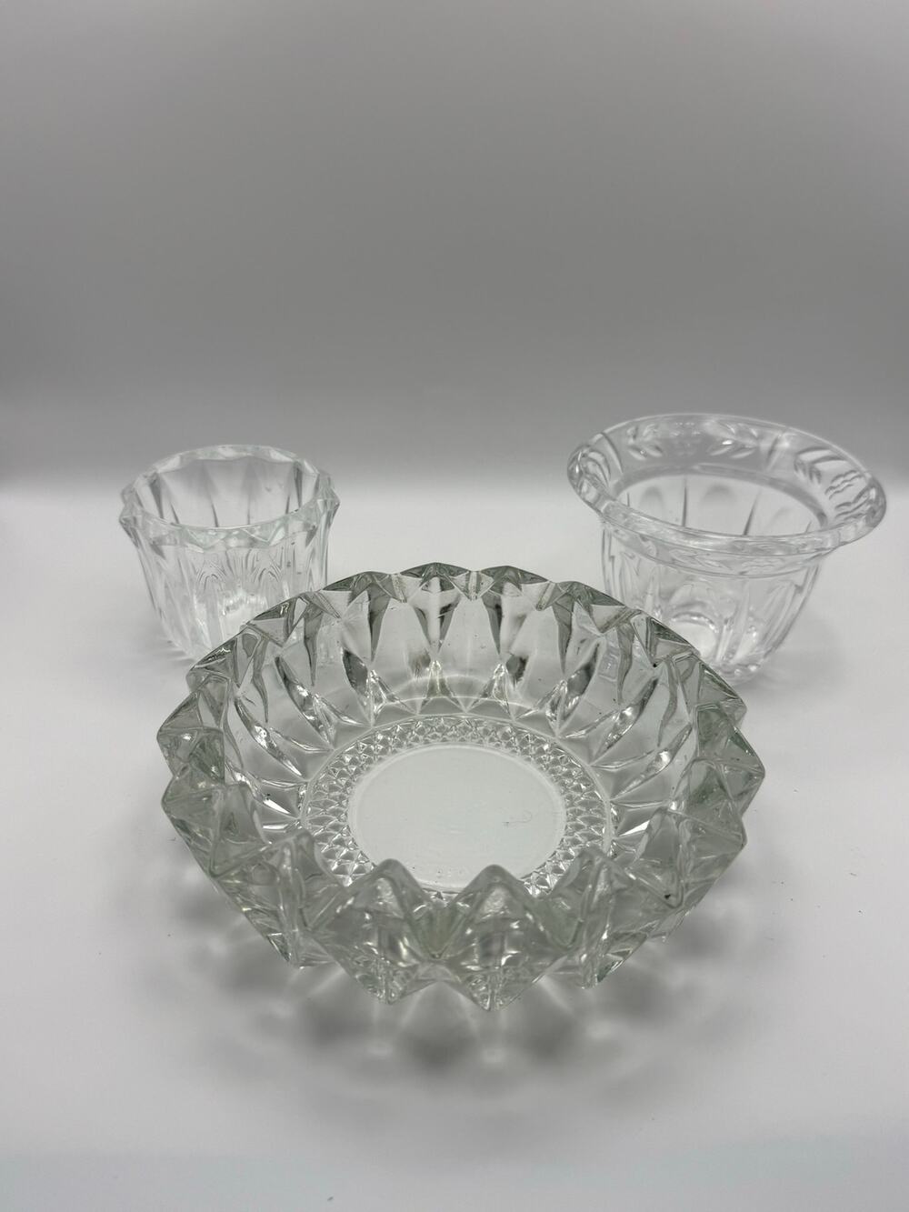 Vintage Clear Cut Crystal Decor & Candle Holder Lot (3 Pieces)
